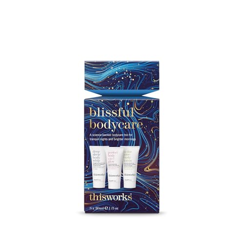 THISWORKS Blissful Bodycare Trio ? Deep Sleep Body Whip, Perfect Body Vit C Glow, In The Zone Body Lotion (30ml each) ? Travel-Size Moisturizers