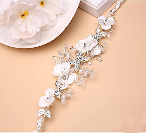 Ideal Swan Girl Headpiece Accessory, Girl Hairbands Pearl Crystal Headband Princess Wedding Bride Hair Pins Clips Tiara for Women and Girls Suitable for Shows, Children' Day (White)