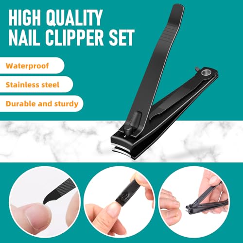 firiKer 2PCS Nail Clippers Set, Heavy Duty Black Matte Stainless Steel nail Clipper with Nail File, Ultra Sharp Fingernail and Toenail Clipper Cutters,Clipper Tools for Men & Women