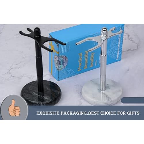 Razor and Brush Stand,Marble Base Razor Holder is More Stable,the Base Will Not Rust and the Fitted Protective Spacer Protects Your Countertop.Better Decoration as a Gift(White)