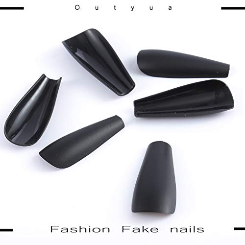 Outyua Black Super Long Matte Press on Nails Coffin Ballerina Fake Nails Designer Acrylic Extra Long False Nails Artificial Full Cover Nails Tips for Women and Girls 24Pcs (Black)