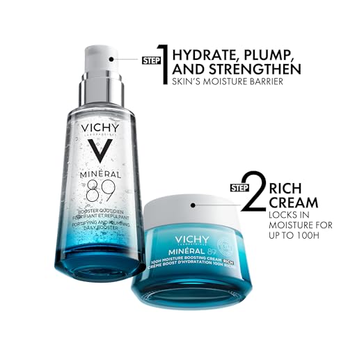 Vichy Mineral 89 Booster, Pure Hyaluronic Acid Serum for Face with Polyglutamic Acid for Skin Barrier Repair, Plumps & Hydrates, Lightweight Hydrating Serum, Oil-Free, Non-Sticky