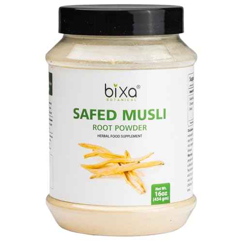 bixa BOTANICAL Ayurvedic Natural Herbal Supplement Safed Musli Powder Pure Authentic Premium Quality | Gluten Free, Non-GMO, Steam Sterlized, Vegan (16 Ounce (Pack of 1), Safed Musli Powder)
