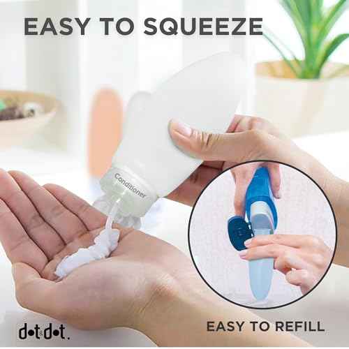 Dot&Dot Leak Proof Travel Bottles - TSA Approved 3oz Silicone Toiletries Travel Shampoo & Conditioner Containers with Labels