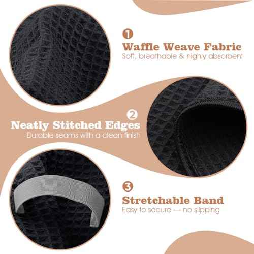 GLIMGLINT 2 Pack Black Microfiber Hair Towel Wrap for Long, Thick, Curly Hair, Super Soft, Fast Drying Waffle Hair Towel Wrap with Elastic Strap 40"X26.5"