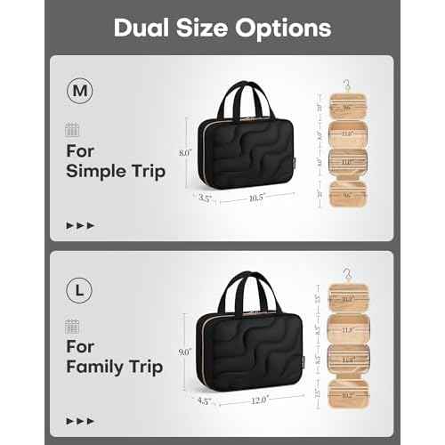 HOTOR Hanging Toiletry Bag - Spacious Travel Toiletry Bag for Women & Men, Multi-Pocket Makeup Organizer, Travel & Cruise Essentials for Business Trip, Gym, Black, 11.0" x 8.7" x 3.9"