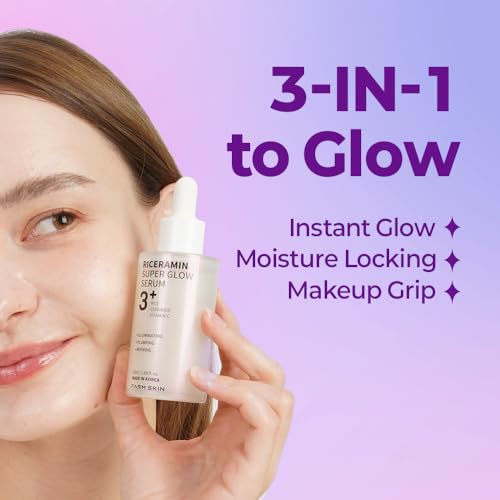 FARMSKIN Riceramin Super Glow Serum - Revitalizing & Moisturizing Makeup Primer Face Serum with 5x Ceramide, Rice Extract & Vitamin C - Korean Skin Care for Uneven Skin Tone & Visible Spots 1.69 fl oz