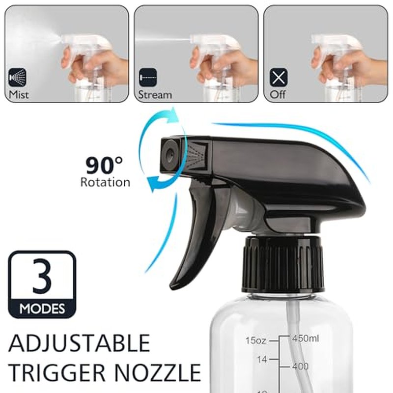 Gungtien 10oz Spray Bottles 2-Pack - Adjustable Nozzle & 360° Design