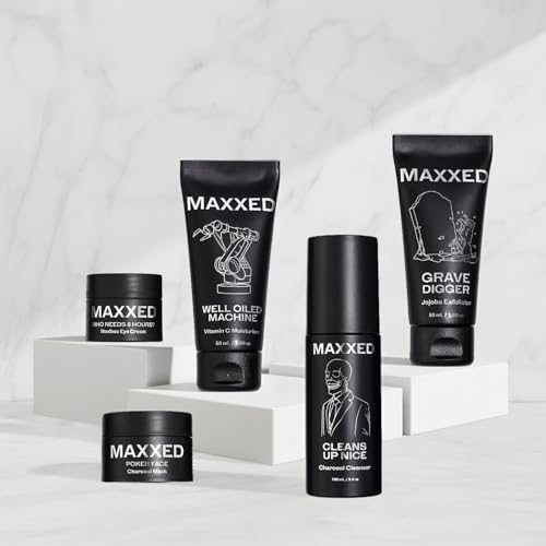 MAXXED Complete Advanced Rejuvenation Routine - 5 in 1 Men¡¯s Skincare Set with Face Wash, Scrub, Moisturizer, Eye Cream and Detox Clay Mask - Natural Skincare Kit for Clean, Hydrated, Even Skin