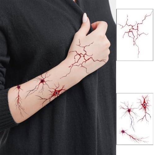 10 Sheets Temporary Tattoos Fake Bloody Wound Lightning Design