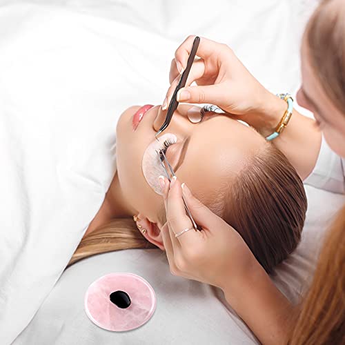 Bememo 2 Pieces Jade Stone for Lash Pink Glue Pallet Eyelash Extension Glue Holder 2 Inches Round Lash Tile Fake Eyelash Grafting Adhesive Base Sticker Pads Adhesive Trays