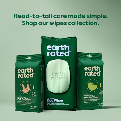 Earth Rated Pet Ear Wipes, Hypoallergenic Ear Wipes for Dogs & Cats to Remove Dirt and Wax Build up, Oatmeal Scent, 60 Count