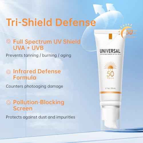 Tinted Sunscreen for Face SPF 50, Tinted Moisturizer with SPF, Sweat Resistant Oil Free with No White Cast, Broad Spectrum UVA/UVB, 1.7oz