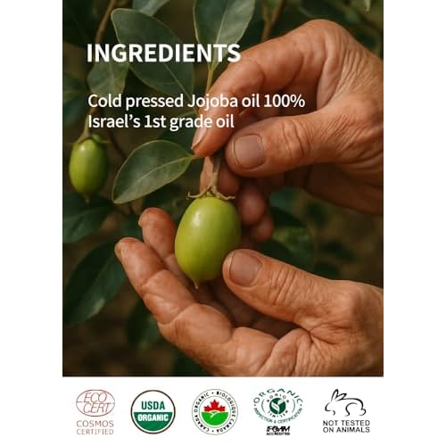 BEAUDIANI Organic jojoba Oil 100ml (3.38 fl.oz) 100% Pure Organic Natural Golden Oil, Cold Pressed Virgin, Vitamin E Oil, Moisturizer for Skin, face, Body, Hair, Nail, Israel Origin