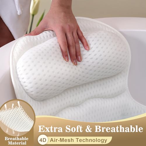 Ergonomic Bath Pillow with 4D Air Mesh & Suction Cups