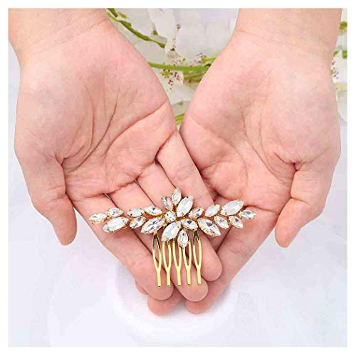 Olbye Wedding Hair Comb Leaf Headpiece for Bride and Bridesmaids Crystal Bridal Hair Accessories (Gold)