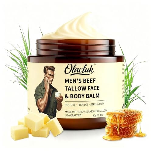 Beef Tallow for Skin, Grass Fed Beef Tallow Honey Balm for Men, Honey Face Moisturizer Skin Care for Face and Body, Hydrating Anti Aging, Unscented, Christmas Gifts for Women & Men, 2oz