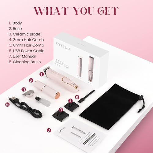 Bikini Trimmer for Women Electric Razor 2 Pack Dual Head Body & Facial Hair Remover -Waterproof USB Rechargeable with Replacement Ceramic Blades, Travel Pouch & Packaging Box(Pink)