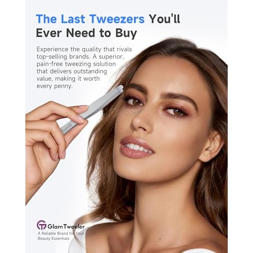 Premium Hand-Made Tweezers with Safe Rounded Tip & Comfort Spring for Pain-Free Plucking, Thick Stainless Steel for Precise Grip on Eyebrows & Facial Hair, Designed for Women and Men
