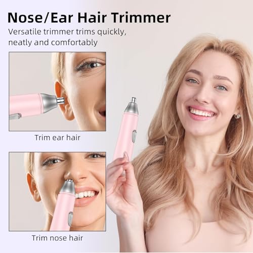 Nose Hair Trimmer Professional Painless Eyebrow Trimmer Powerful Motor and Edge Blades for Smoother Cutting (Pink)