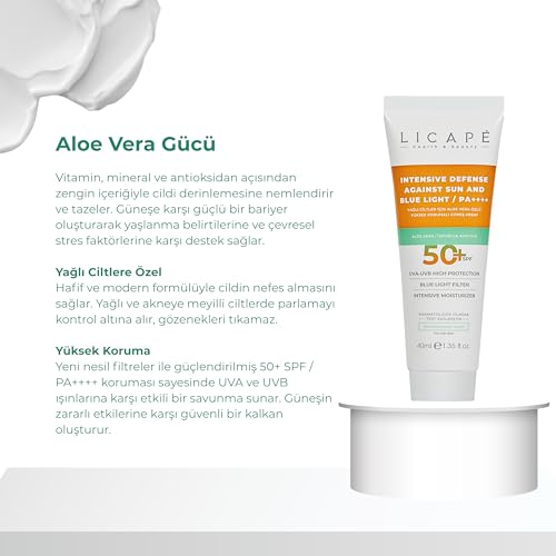 LICAPE¢ç Sunscreen for Face SPF 50+, Aloe Vera Infused, Lightweight Skincare for Oily Skin, 40ml