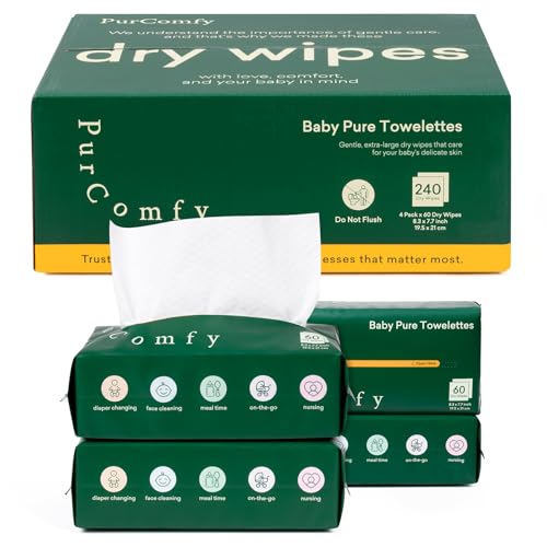 PurComfy Plant-Based Baby Dry Wipes, 4 Pack (240 Count)