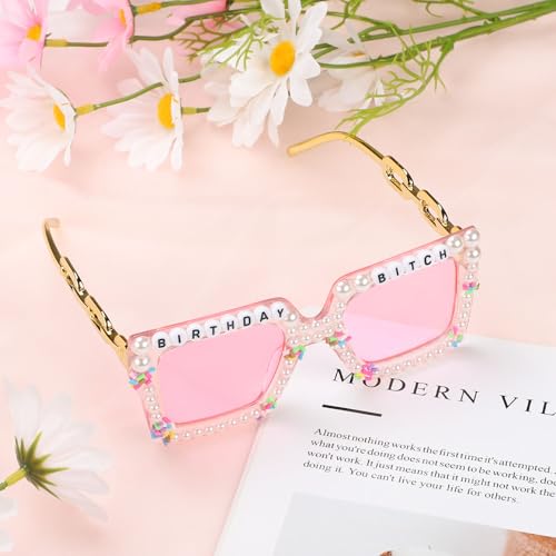 Etercycle Pink Square Birthday Sunglasses for Women