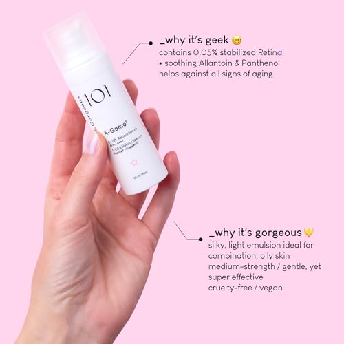Geek & Gorgeous - A-Game 5 - 0.05% Retinal serum - Silky, Lightweight, Medium-Strength Retinal - for all skin types, especially combination & oily skin, 1 oz