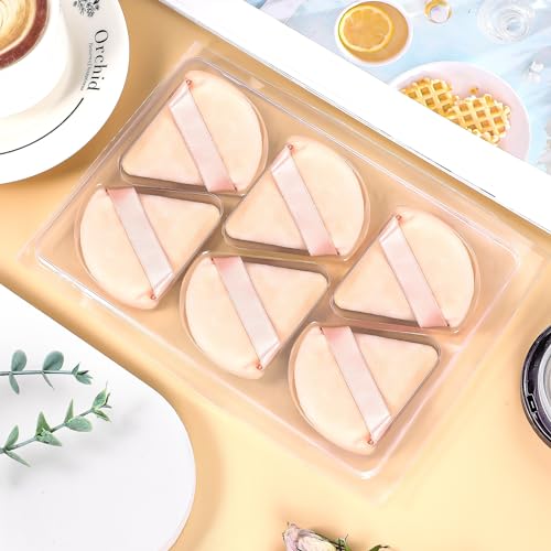 Pimoys 6-Pack Triangle Powder Puff Sponges for Makeup, Wet or Dry Application