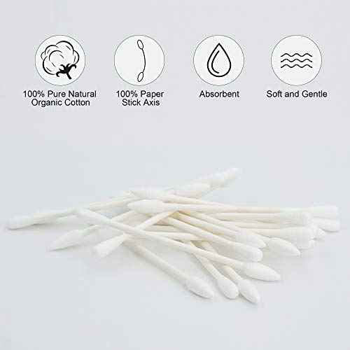 Cotton Swabs Precision Pointed - 800 Count Pointy Organic Cotton Buds Double Side Tightly Wrapped Cotton Tips Paper Stick Soft Gentle Lint-Free Cruelty-Free, Pointy & Round (White)