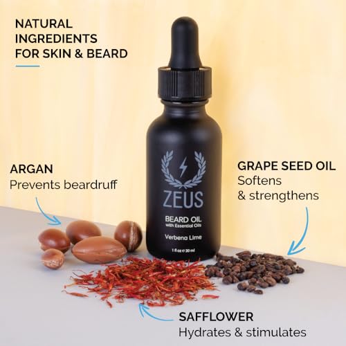 ZEUS Natural Beard Oil, Premium Conditioning Beard Oil to Soften Beard & Mustache ? MADE IN USA (Verbena Lime) 1 oz.