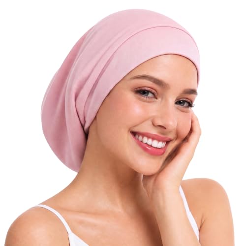 Pink Mulberry Silk Sleep Bonnet for Women - Adjustable Hair Protection