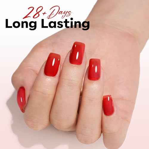 modelones Red Gel Nail Polish Jelly Translucent Gel Polish Neutral Sheer Nails Soak Off LED Nail Lamp Manicure Salon Gift 15 ML