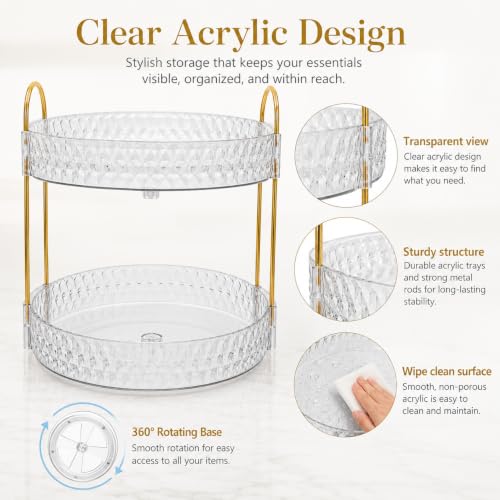 360° Rotating Makeup Organizer, 2-Tier Lazy Susan Cosmetic Storage