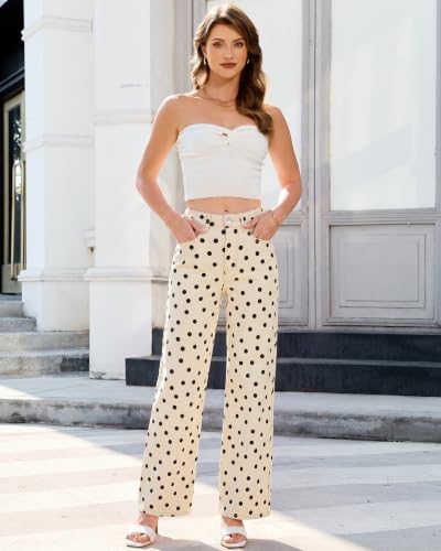 Grapent High-Waisted Wide Leg Polka Dot Denim Jeans for Women