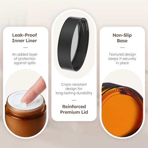 4 oz Amber Glass Jars with Lids, 4 Pack Airtight Cosmetic Containers