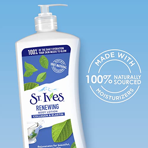 St. Ives Renewing Hand & Body Lotion for Women with Pump, Daily Moisturizer Collagen Elastin for Dry Skin, Made with 100% Natural Moisturizers, 21 fl oz, 4 Count (Pack of 2)