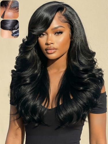 KLAIYI 13x4 Lace Front Wig Human Hair 20 Inch Side Part Loose Wave Precut
