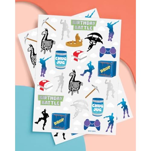 xo, Fetti Birthday Battle Gaming Temporary Tattoos - 50 Silver Foil Pcs | Video Game Accessory, Kids Party Favor, Fun Bday Activity