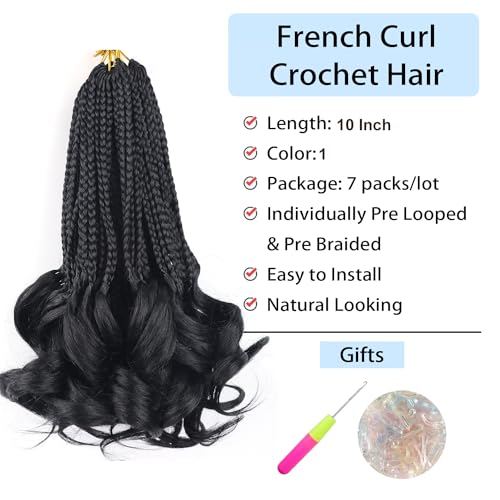 French Curl Braiding Hair TRed Crochet Braids 10 Inch Short Goddess Box Braids Crochet Hair for Women Layered French Curls Braids Curly Braiding Hair Extensions(1B/Red)