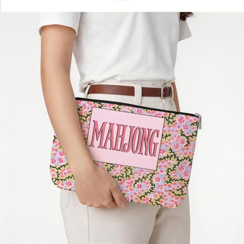 American Mahjong Tile Bag with Zipper - Floral Canvas