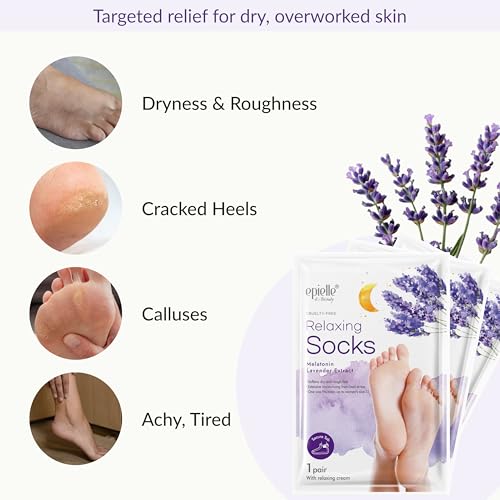 Epielle Relaxing Foot Mask - Deep Moisturizing Socks for Dry Feet, 6 Pairs
