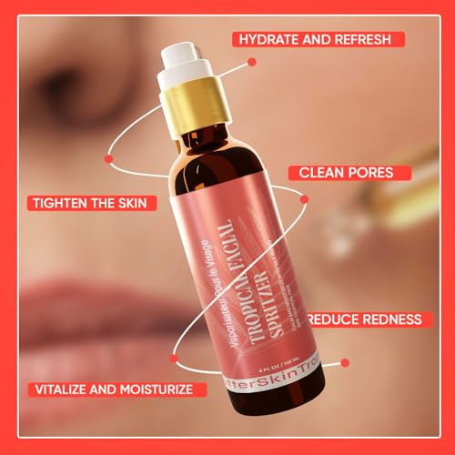 Facial Spritzer Bulgarian Rosewater Refresher Makeup Remover Spray for Face with Tropical Plant Extracts, Nut Oils, and Silk Amino