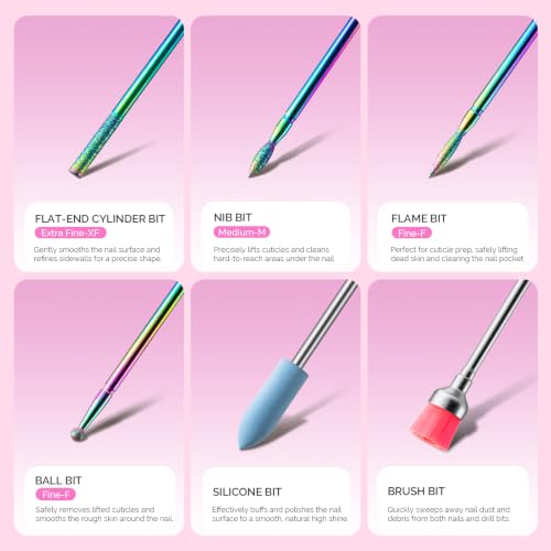Pink & Colorful MelodySusie 10-Piece Nail Drill Bits Set for Manicure & Gel Removal