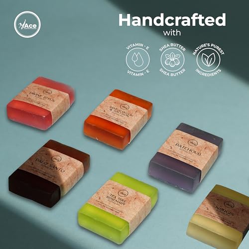 MY ACE Handmade Soap Set of 6 ? Patchouli, Palo Santo, Nargis, Sandalwood & Saffron, Tea Tree Rosemary, Divine Lotus ? SLES & Paraben-Free, Shea Butter & Vitamin E, 3.5oz