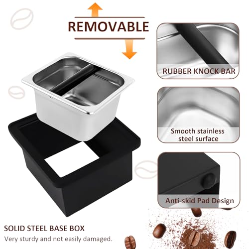 Stainless Steel Espresso Knock Box with Removable Bar