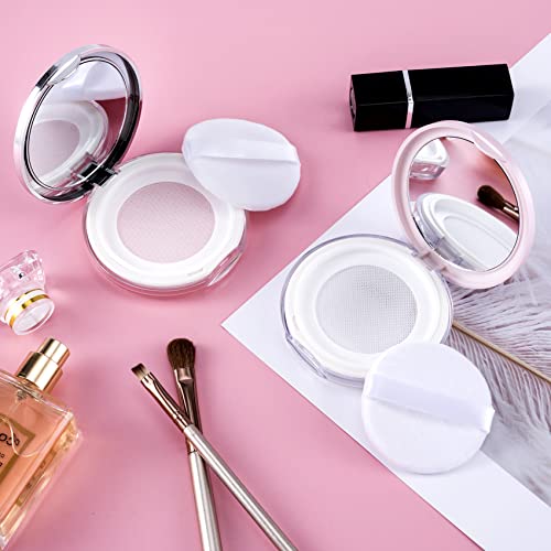 OIIKI Loose Powder Compact Container 2-Pack with Mirror & Puff
