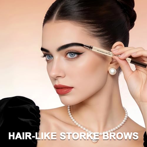 Boobeen Microblading Eyebrow Pen 2-in-1 with 4-Fork-Tip, Dark Brown