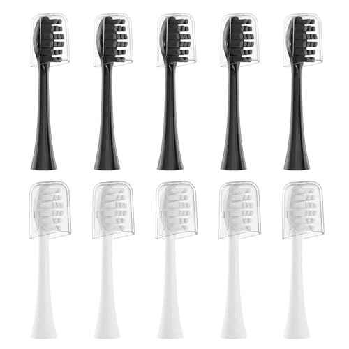 Replacement Toothbrush Heads 10 Pack Compatible with Gleem Electric Toothbrush, 5Black+ 5White
