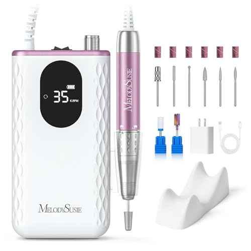 MelodySusie Professional Clip-On High-Efficiency Cordless Nail Drill,MM400D 35000RPM Rechargeable E-File with Gem-Cut Design and Lightweight Handpiece for All Manicure Shaping, Gel Removal & Salon Use